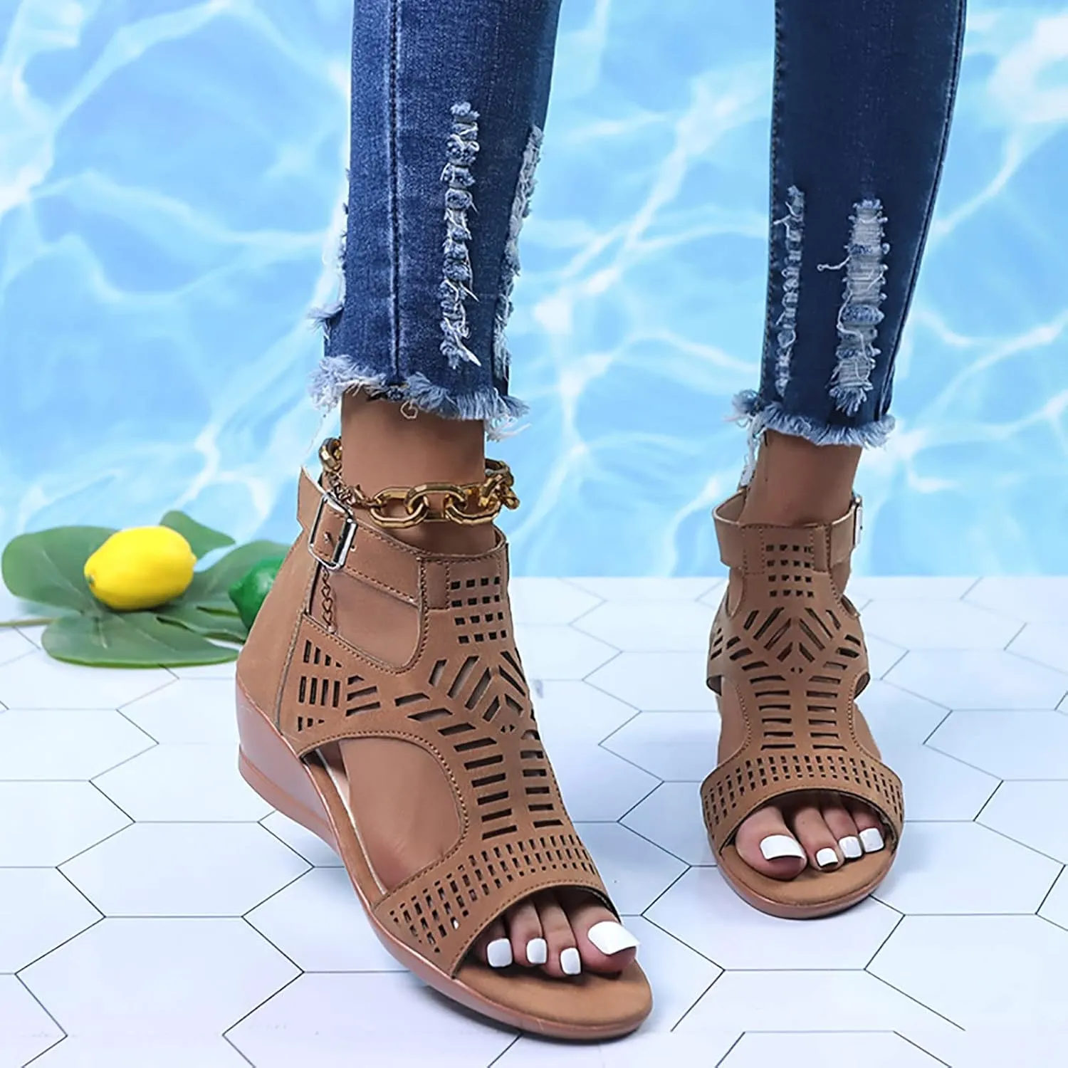 Born Shoes for Women Sandals Toe Ladies For Women Wedges Fashion Out Shoes Hollow Sandals Peep Women Shoes Heels Sandals