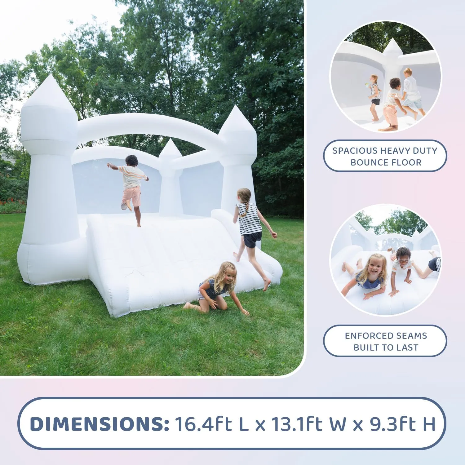 Bounceland Party Castle Daydreamer Cloud Bounce House, 16.4 ft L x 13.1 ft W x 9.3 ft H, Basketball Hoop, UL Strong Blower Included, Trendy Pastel Color, Fun Slide & Bounce Area, Castle Theme for Kids