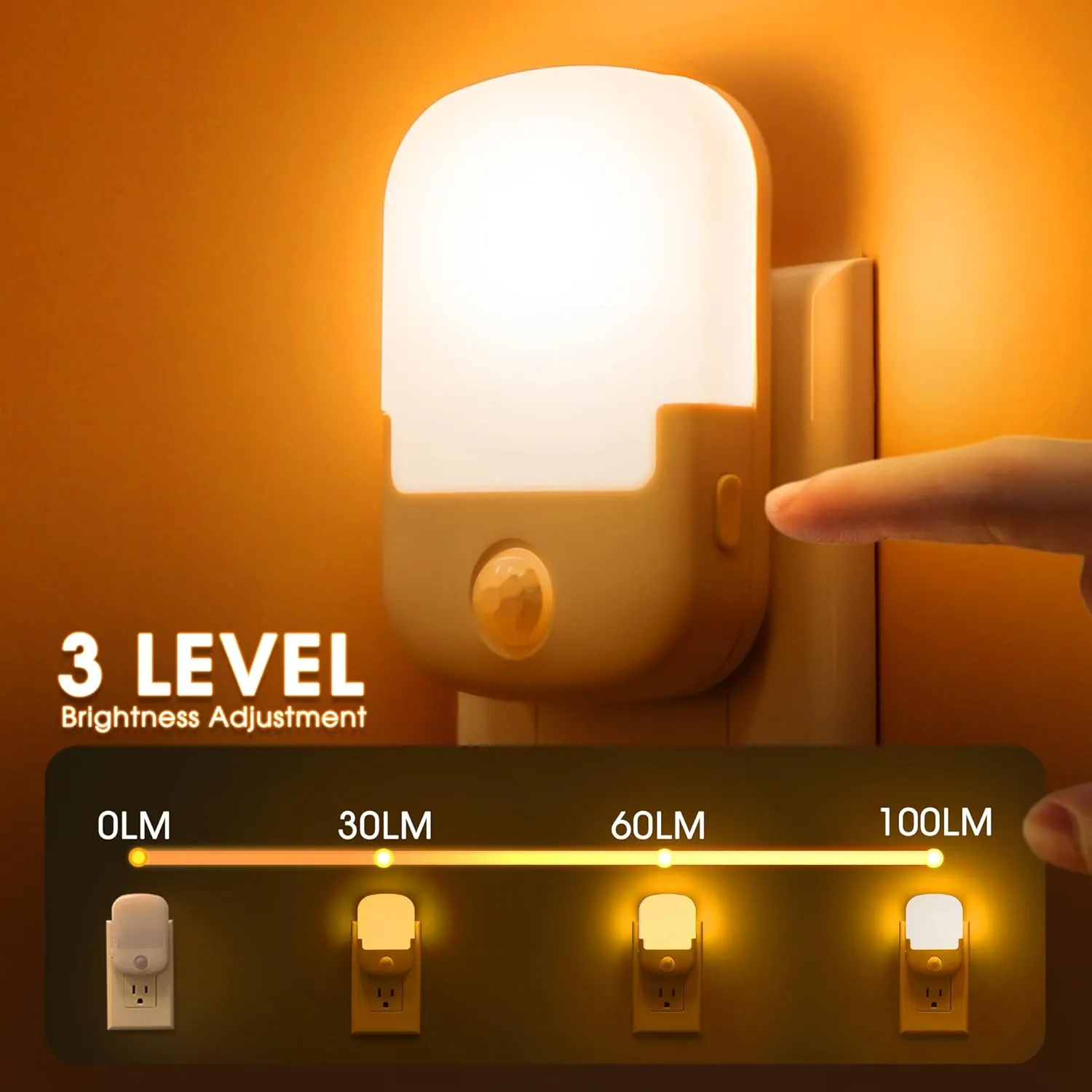 Briignite Amber Yellow Motion Sensor Night Light, Night Light, Dusk to Dawn Night Light 2Pack, Dimmable Led Night Light, Night Light for Kids, 1W Night Lights Plug into Wall for Bedroom, Bathroom