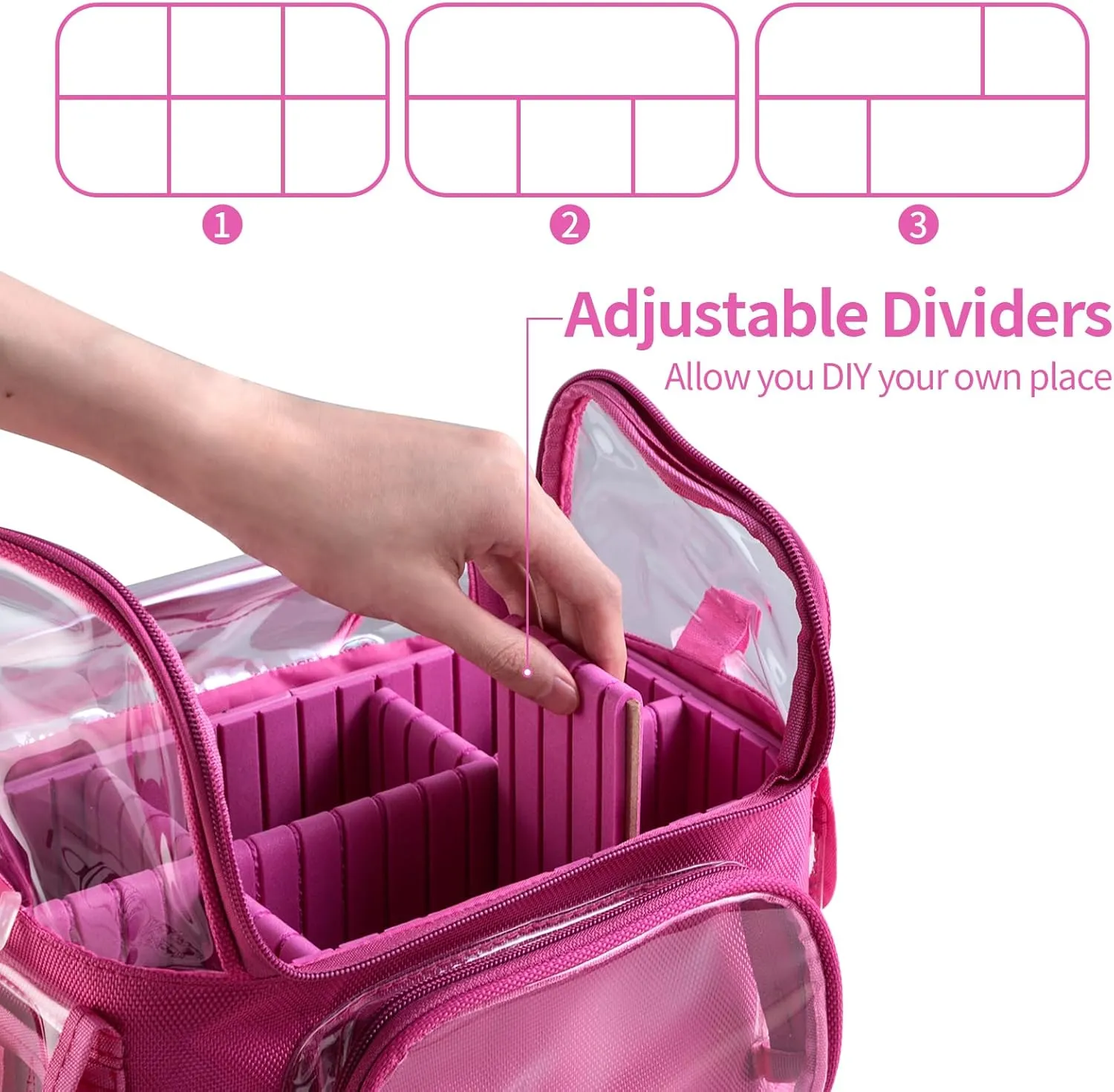 BS-MALL Makeup Bag, Transparent PVC Clear Travel Makeup Brush Holder, Tool Organizer Case with Shoulder Strap (Hotpink)