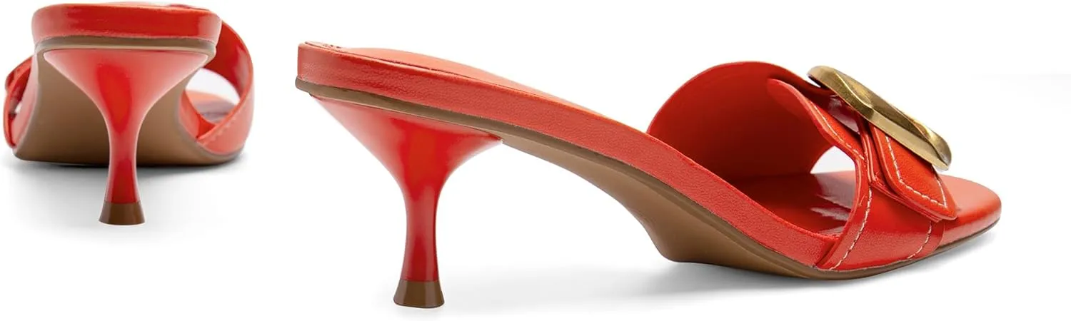 Buckle Slide Heeled Sandals for Women with 2.25 Inch Stiletto Heel