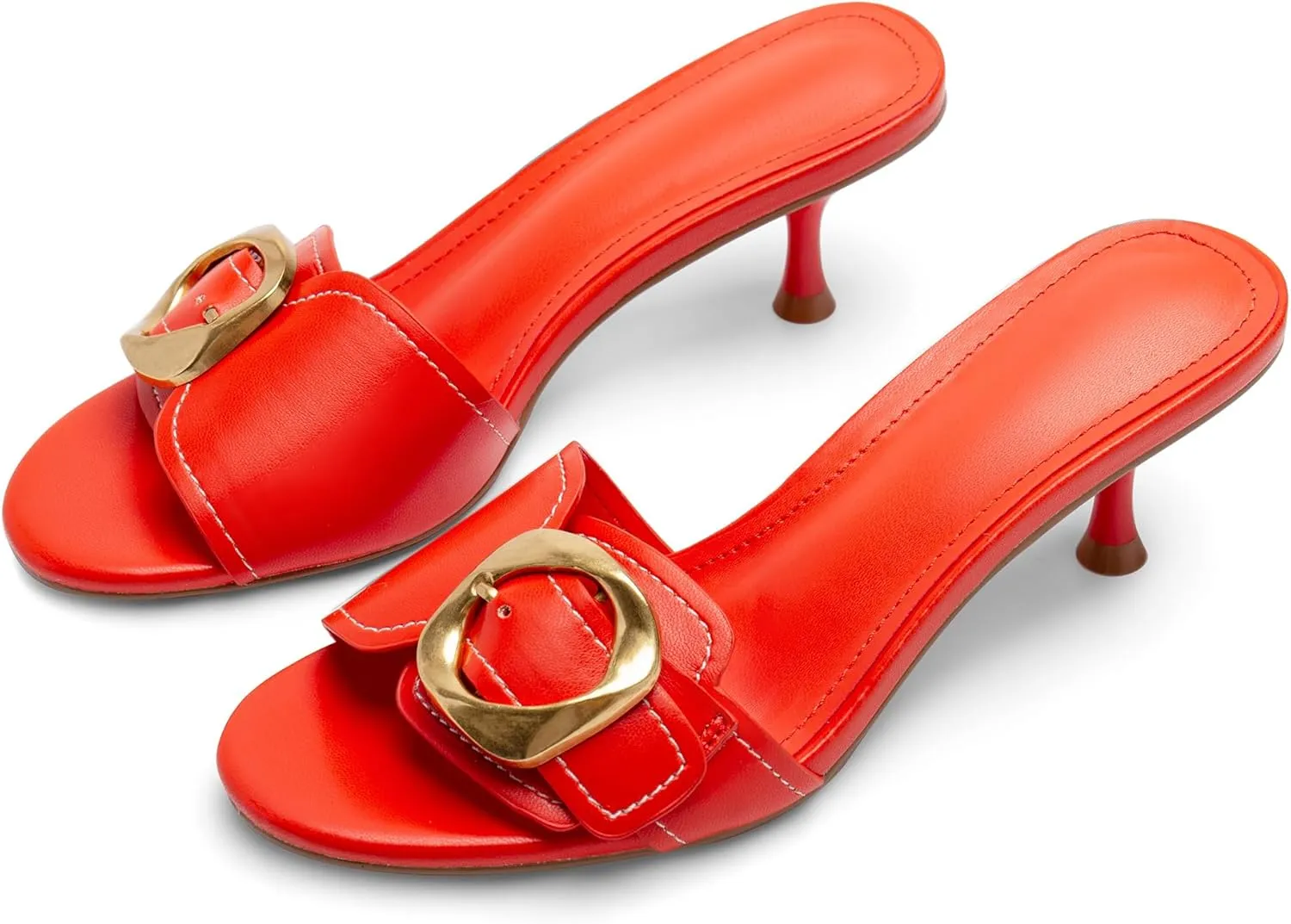 Buckle Slide Heeled Sandals for Women with 2.25 Inch Stiletto Heel