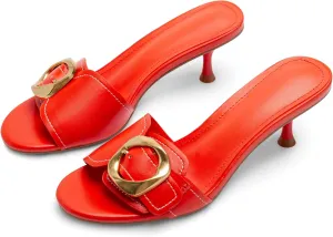 Buckle Slide Heeled Sandals for Women with 2.25 Inch Stiletto Heel