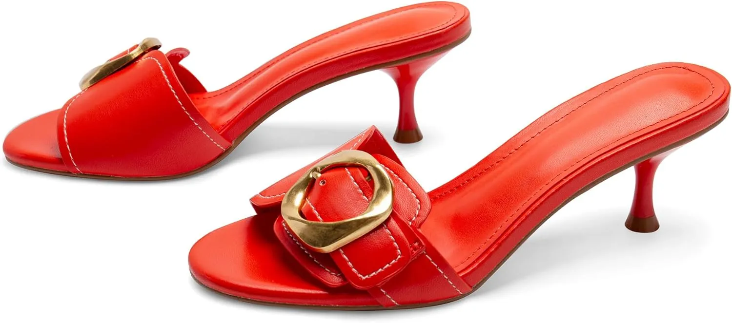 Buckle Slide Heeled Sandals for Women with 2.25 Inch Stiletto Heel