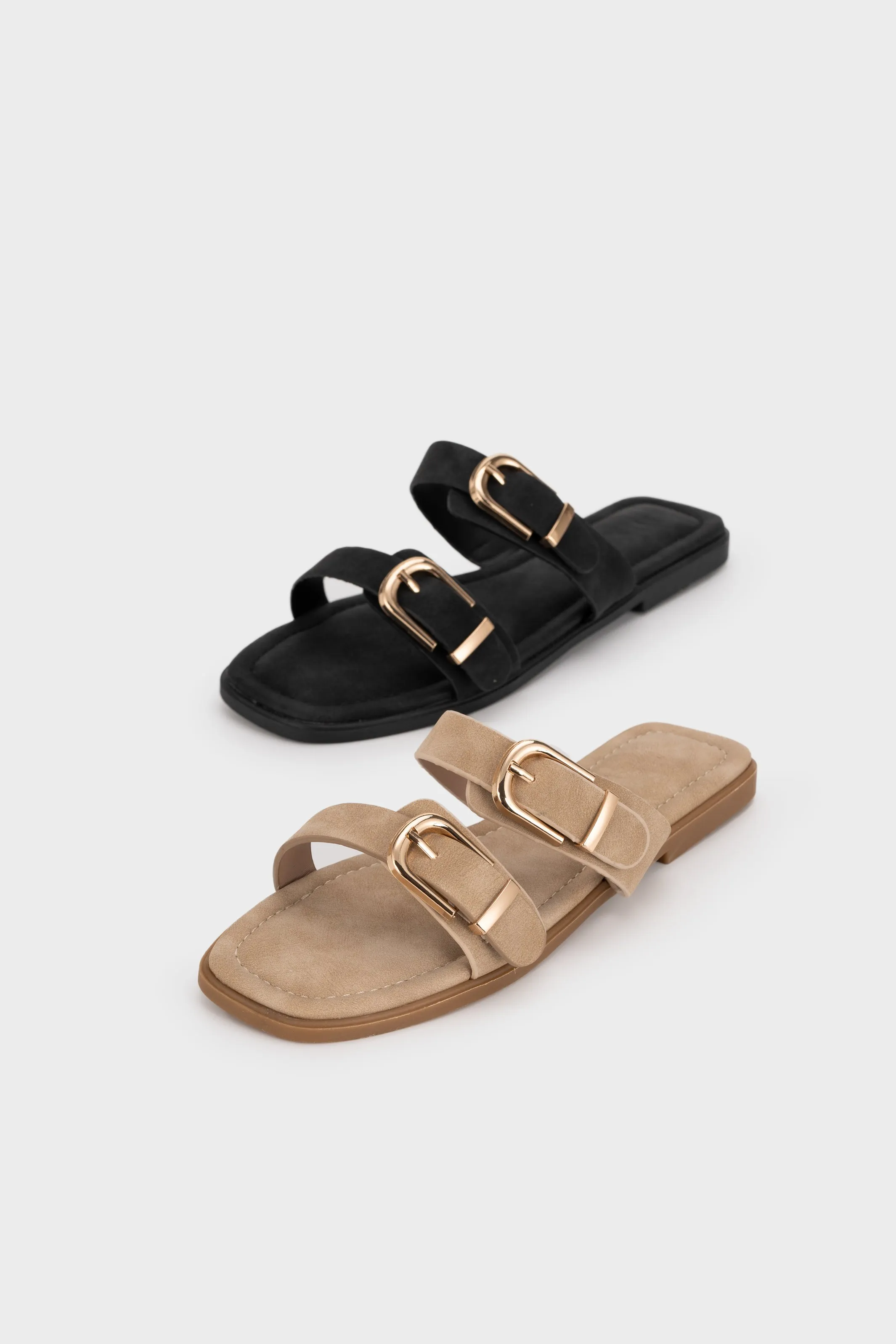 BUCKLED DUO STRAP FLAT SLIDE