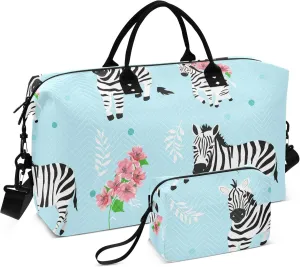 Burbuja Travel Duffel Bag for Women, Playful Zebras Weekender Overnight Bag Shoulder Carry On Tote with Trolley Sleeve, Gym & Toiletry, Large Size