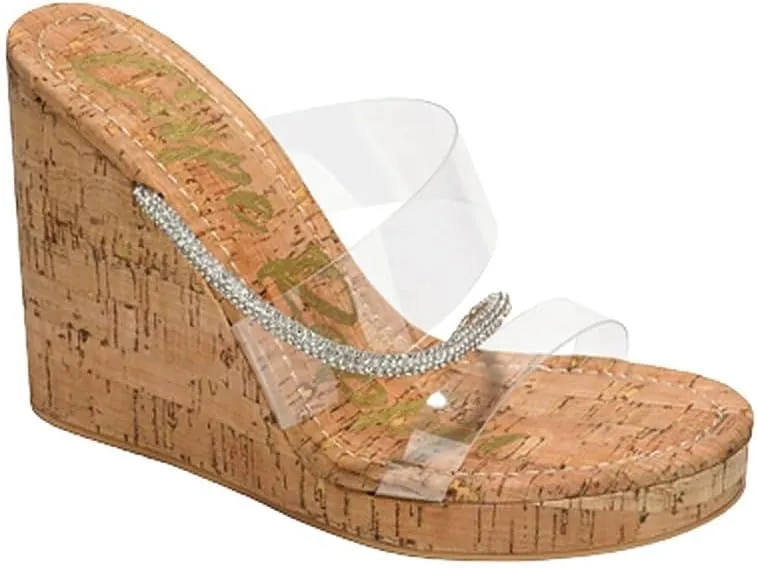 Cape Robbin Women's Rhinestone Cork Clear Platform Slip on Wedge Heels Sandals