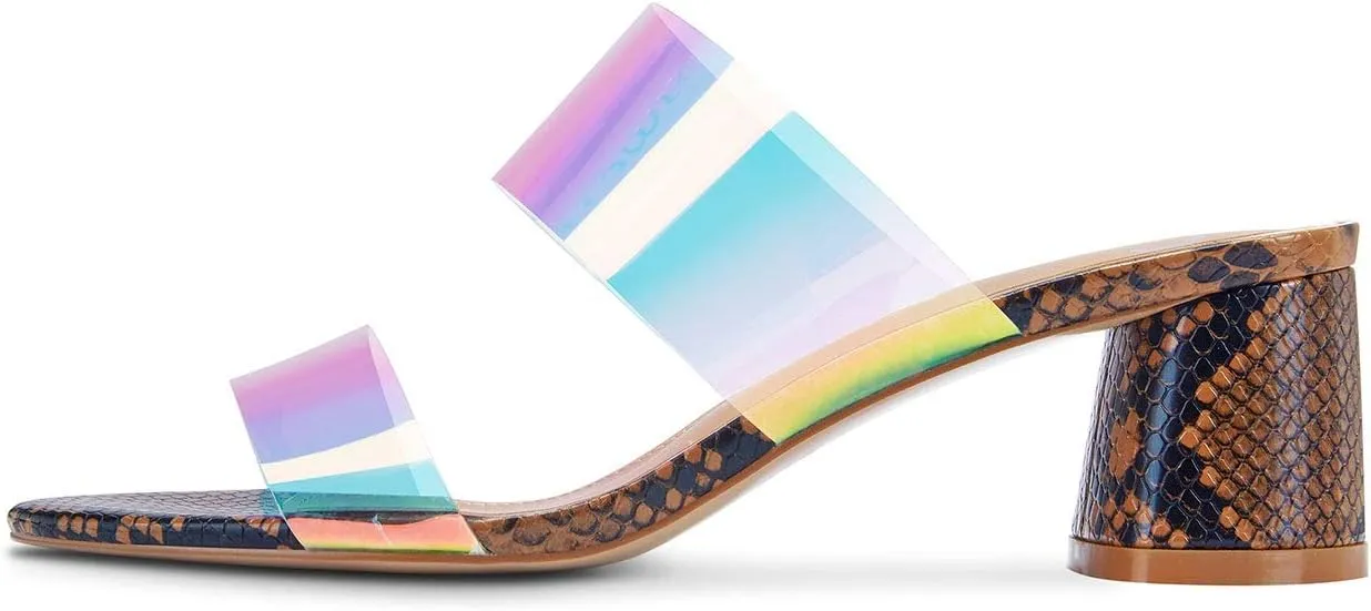 Castamere Womens Chunky Block Mid Heels Sandals Slip On Transparent Ankle Strap Open Toe 5CM Heeled Sandal