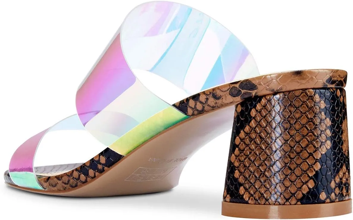 Castamere Womens Chunky Block Mid Heels Sandals Slip On Transparent Ankle Strap Open Toe 5CM Heeled Sandal