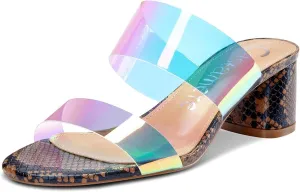 Castamere Womens Chunky Block Mid Heels Sandals Slip On Transparent Ankle Strap Open Toe 5CM Heeled Sandal