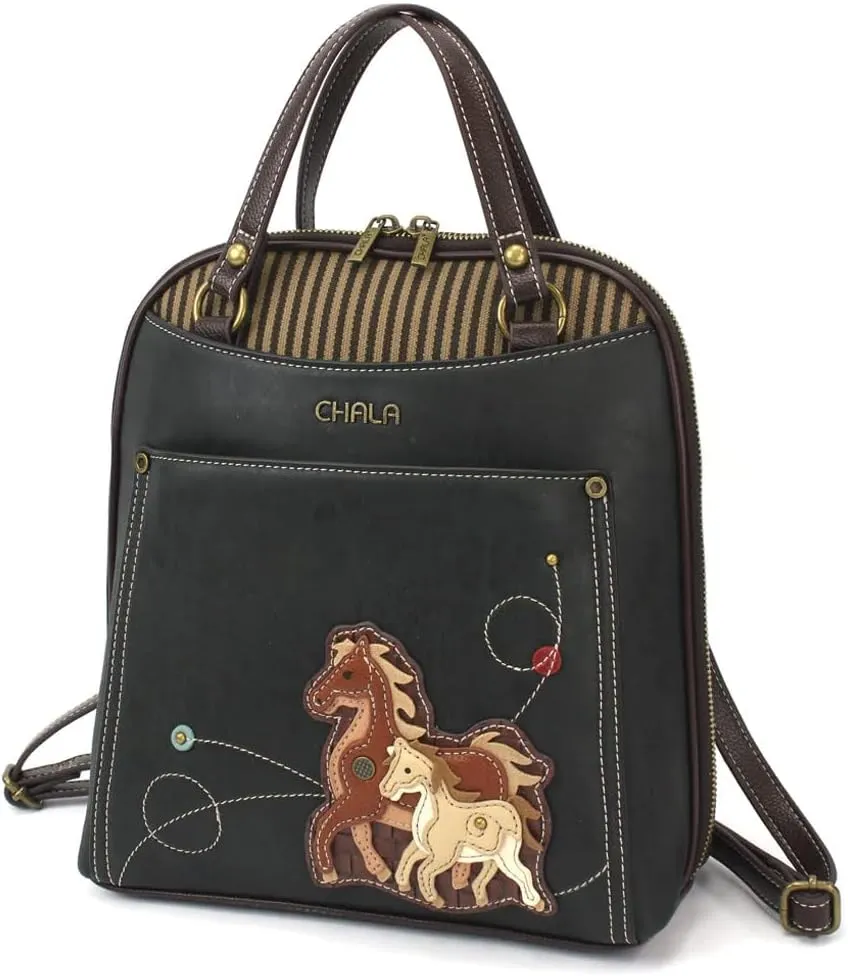 Chala Horse Family Vegan Leather Convertible Backpack Purse