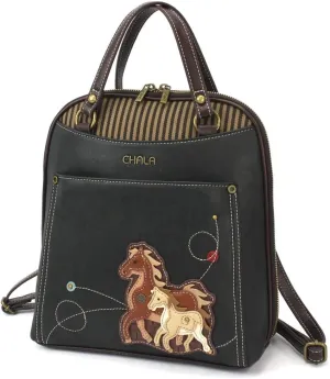 Chala Horse Family Vegan Leather Convertible Backpack Purse