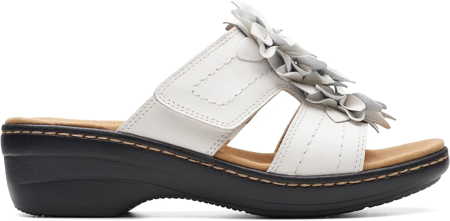 Clarks Women's Merliah Raelyn Slide Sandal, White Leather, 7.5 Wide