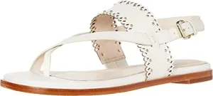Cole Haan Anica Scallop Thong Sandal Ivory Leather/Gold Studs 6