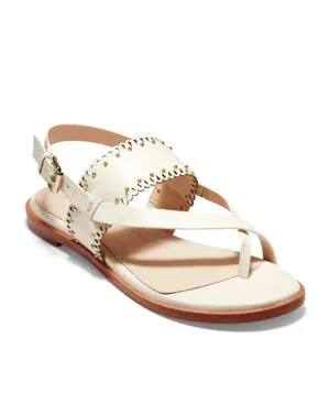 Cole Haan Anica Scallop Thong Sandal Ivory Leather/Gold Studs 6