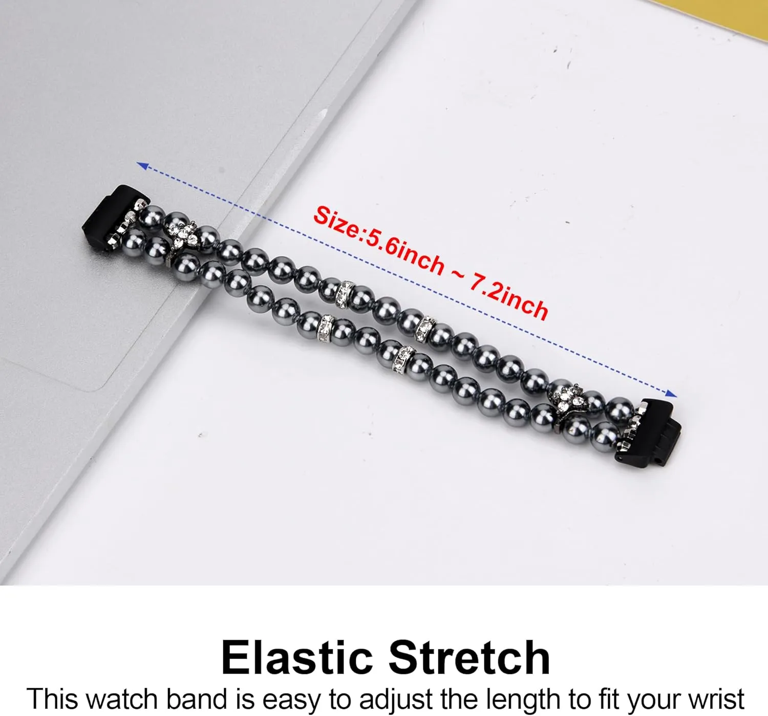 Compatible for Fitbit Inspire HR/Inspire 2 & Inspire Bands Women Elastic Handmade Pearl Bracelet Fashion Beaded Strap Bracelet for Inspire Hr/Inspire 2 (Black)