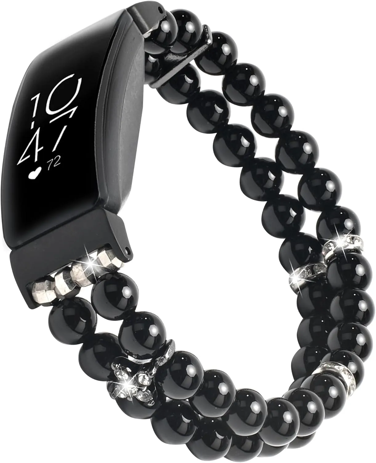 Compatible for Fitbit Inspire HR/Inspire 2 & Inspire Bands Women Elastic Handmade Pearl Bracelet Fashion Beaded Strap Bracelet for Inspire Hr/Inspire 2 (Black)
