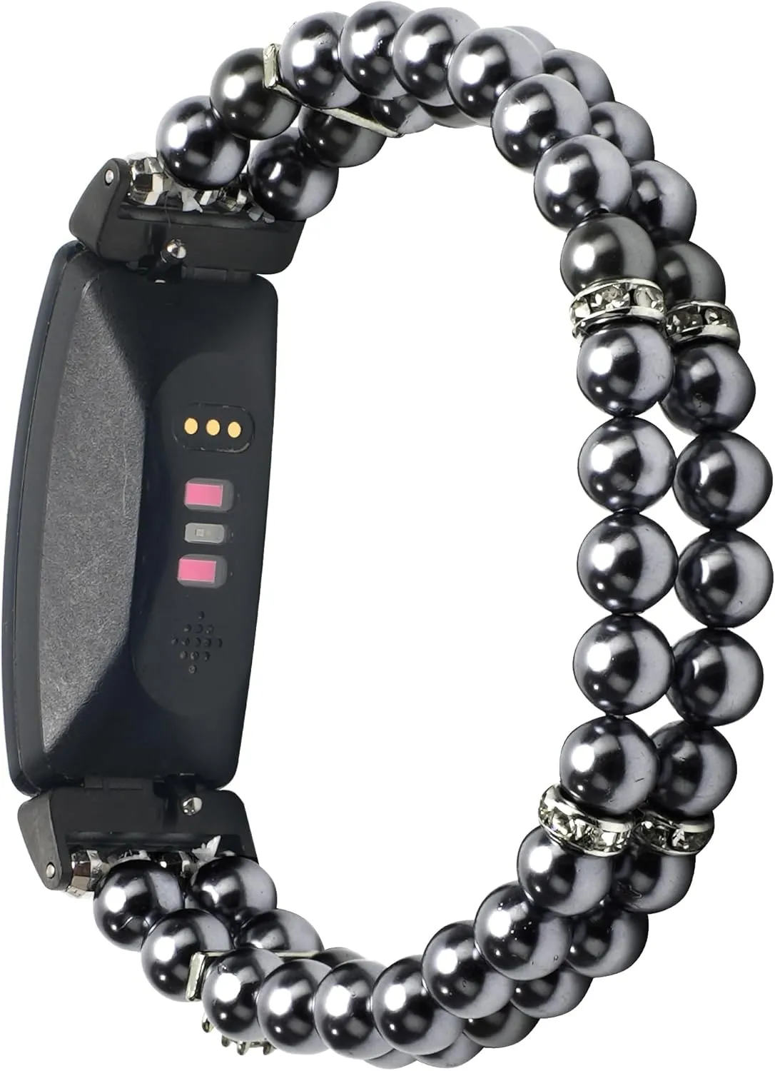 Compatible for Fitbit Inspire HR/Inspire 2 & Inspire Bands Women Elastic Handmade Pearl Bracelet Fashion Beaded Strap Bracelet for Inspire Hr/Inspire 2 (Black)