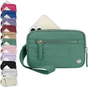Convely Essential Wristlet - 2025 Wristlet Wallets for Women with 3 Zipper Purse Nylon Quilted Wallet Small Wallet Wristlet