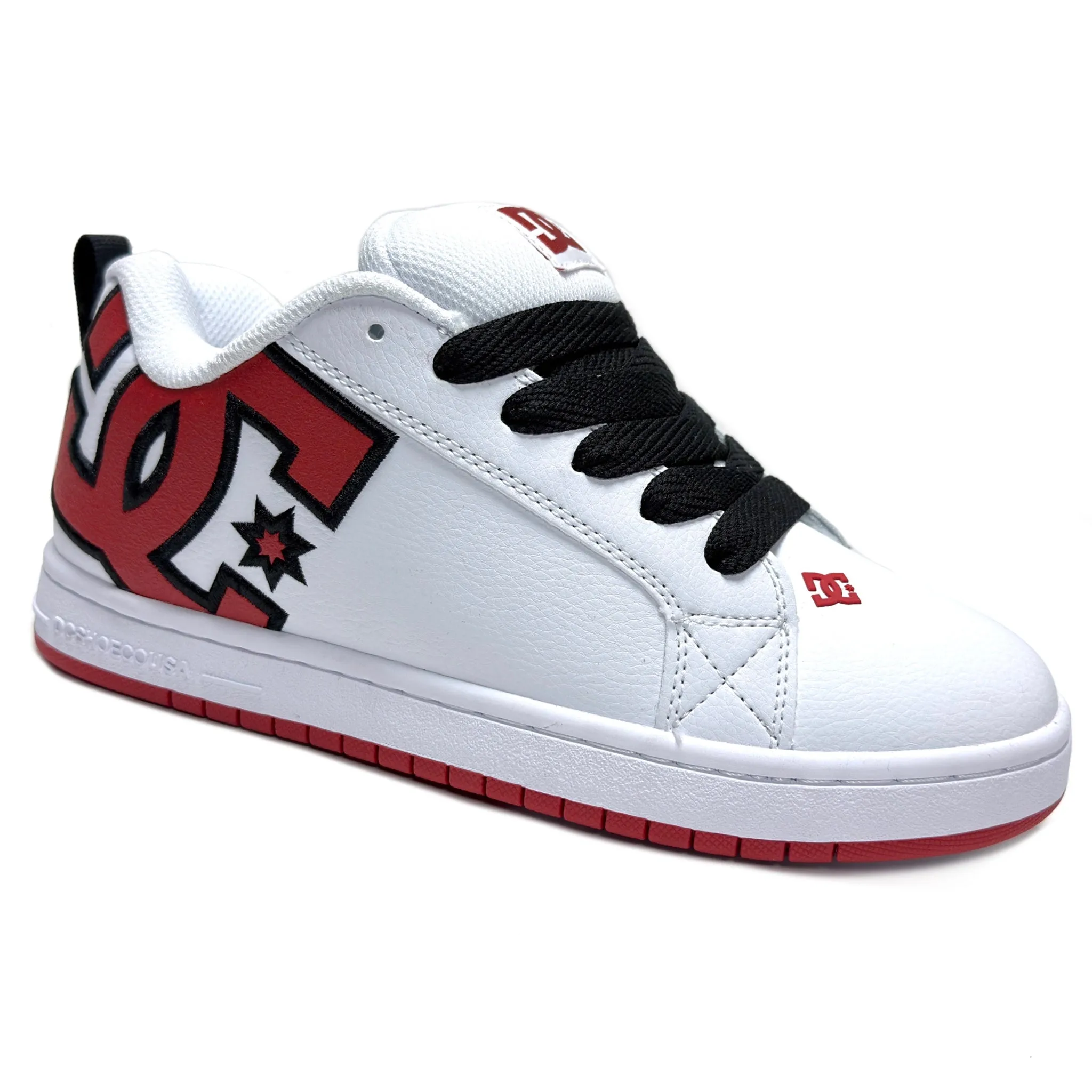DC SHOES COURT GRAFFIK WHITE & RED LEATHER TRAINERS