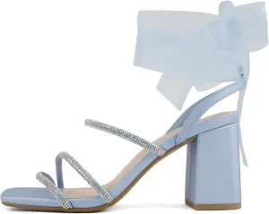 Delicious Blenda ~ Women Square Toe Multi Strap High Heel Chiffon Bridal Dress Sandals
