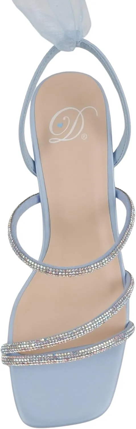 Delicious Blenda ~ Women Square Toe Multi Strap High Heel Chiffon Bridal Dress Sandals