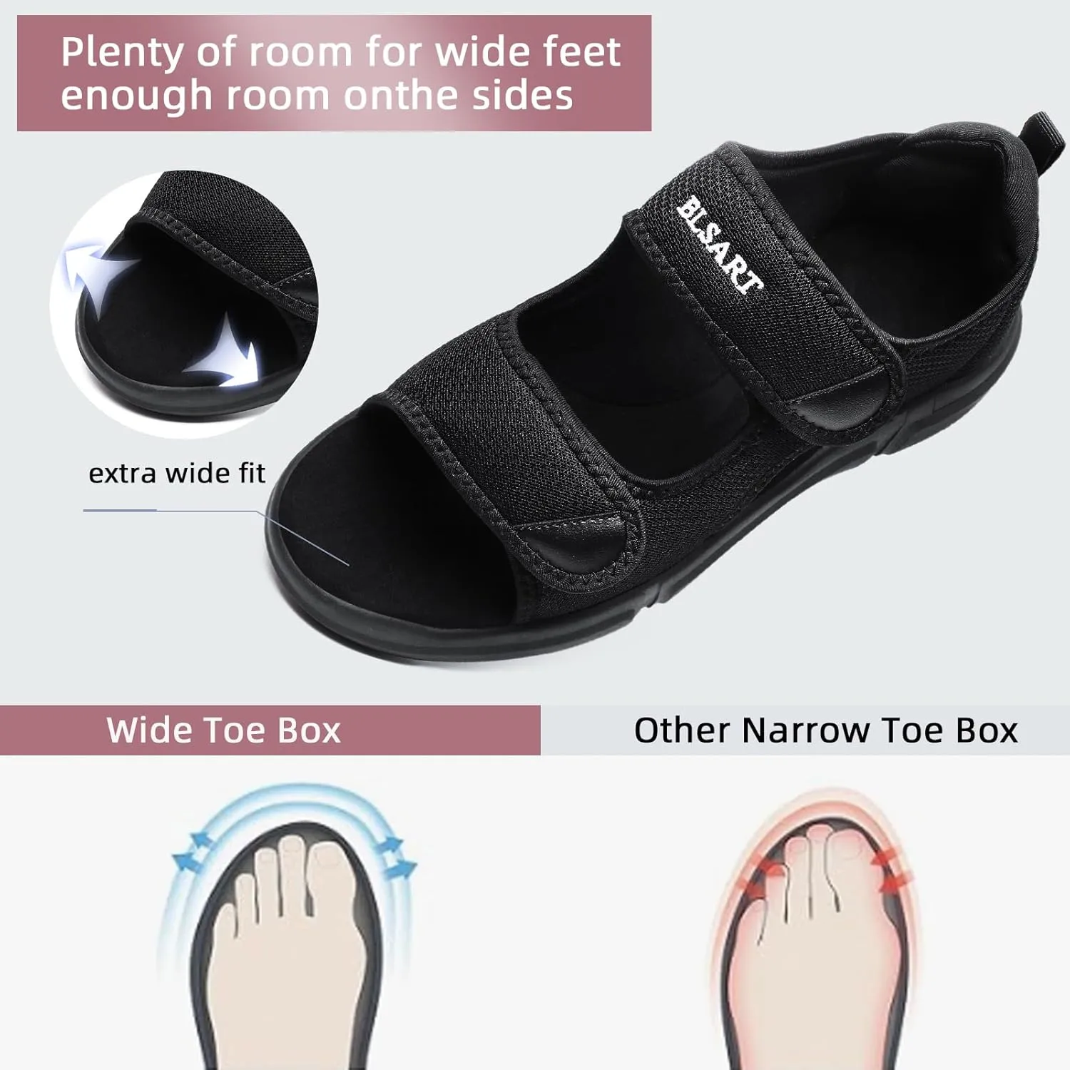 Diabetic Sandals for Women Wide Toe Swollen Feet Adjustable for Foot Pain Relief Open Toe Casual Athletic Sandals for Outdoor Beach Travel Summer