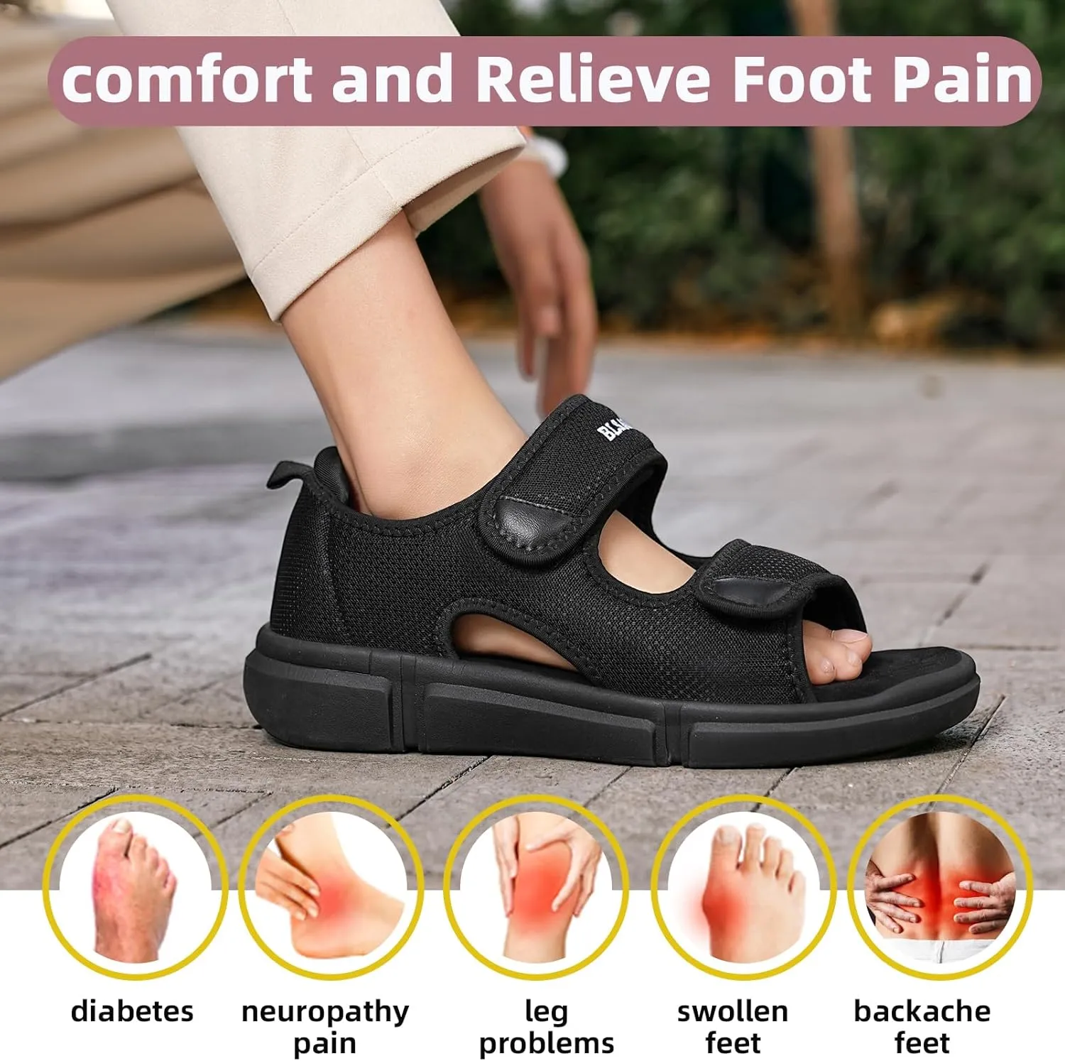 Diabetic Sandals for Women Wide Toe Swollen Feet Adjustable for Foot Pain Relief Open Toe Casual Athletic Sandals for Outdoor Beach Travel Summer
