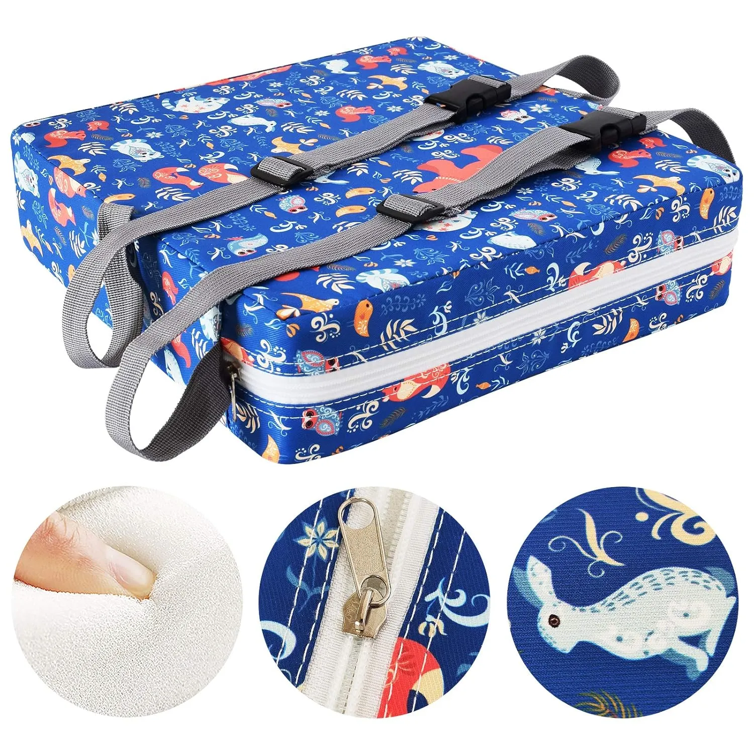 Dining Chair Heightening Cushion Portable Dismountable Adjustable Highchair Booster for Baby Toddler Kids Infant Washable Thick Chair Seat Pad Mat (Blue Bear)