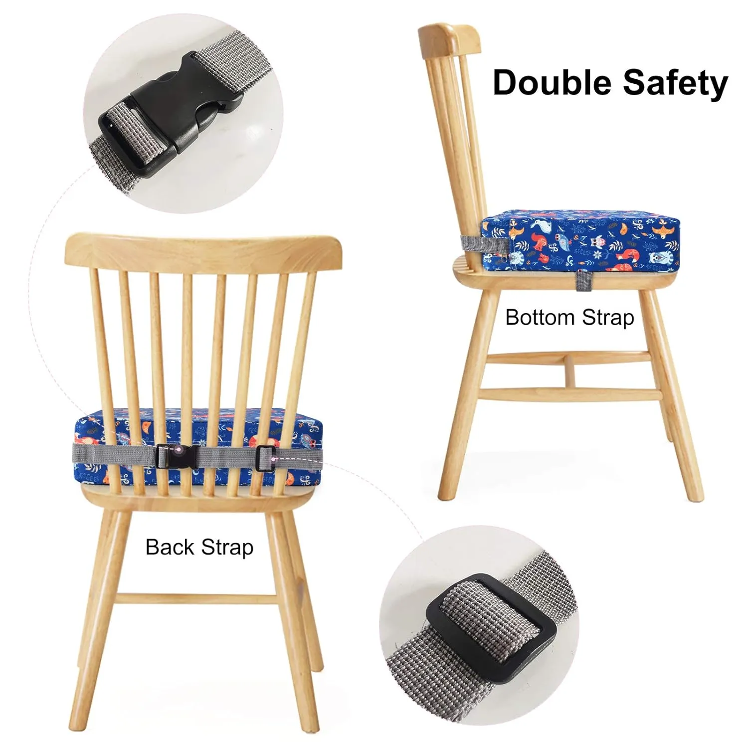 Dining Chair Heightening Cushion Portable Dismountable Adjustable Highchair Booster for Baby Toddler Kids Infant Washable Thick Chair Seat Pad Mat (Blue Bear)