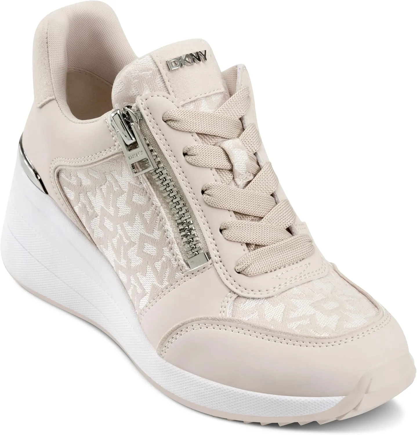 DKNY Women's Kalina Lace Up Wedge Sneaker with Side Zipper