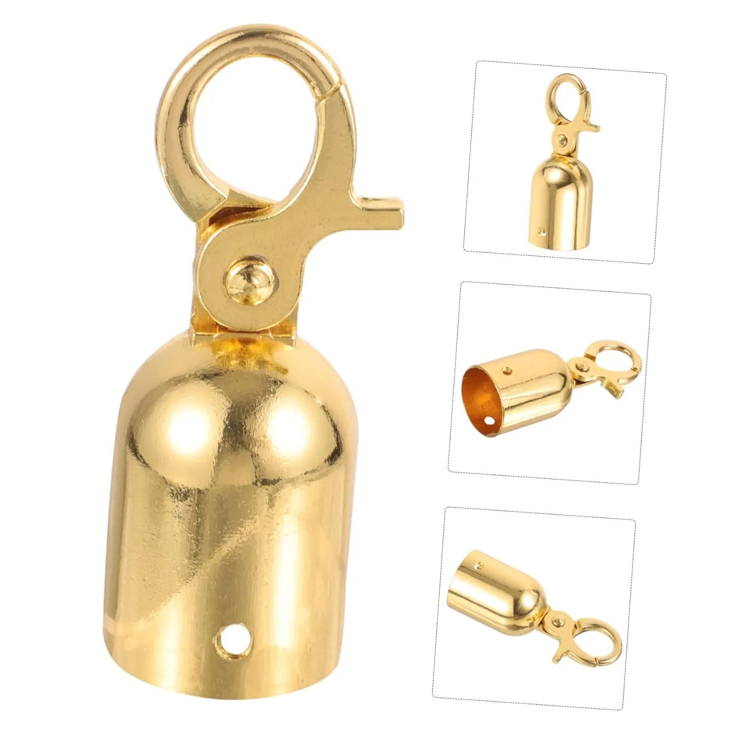 DOITOOL 5PCS Rope End Stopper Cord End Caps with Hook, Lobster Claw Clasps, Cord End Caps Barrier Rope End Hooks for Crowd Control (Golden)