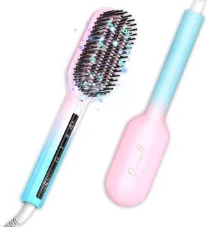 DORISILK Ionic Hair Straightener Brush, 470 Degrees Heated Straightening Comb for Women, Dual Voltage Portable Straightening Brush for European Travel with Bag, Professional Smooth Tech Frizz-Free