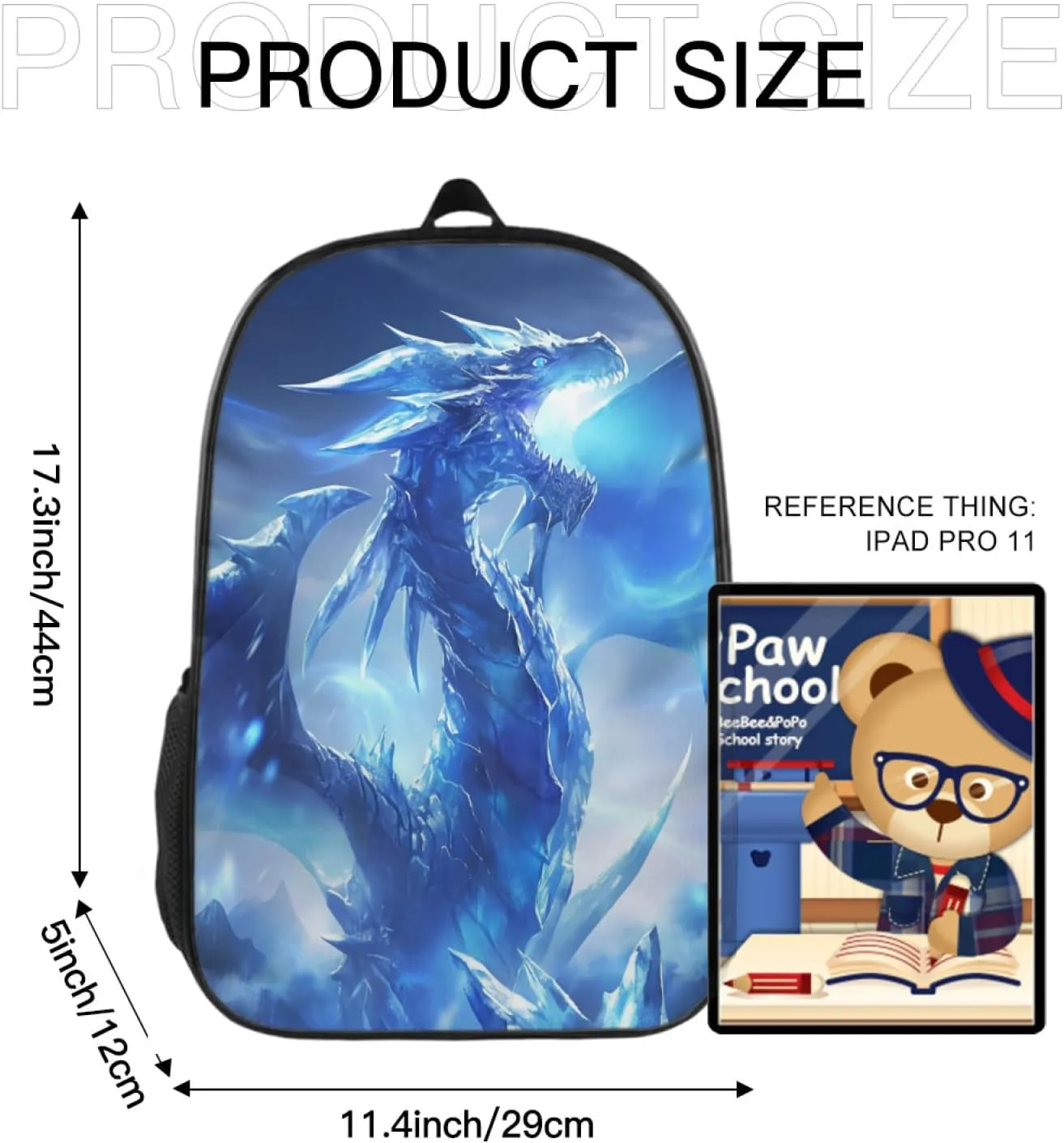 Dragon Backpack, Simple and Aesthetic Bookbag for Women & Men, Lightweight Adjustable Black Backpack for Travel Outdoor Sports, Large Capacity Laptop Bag for Business Office