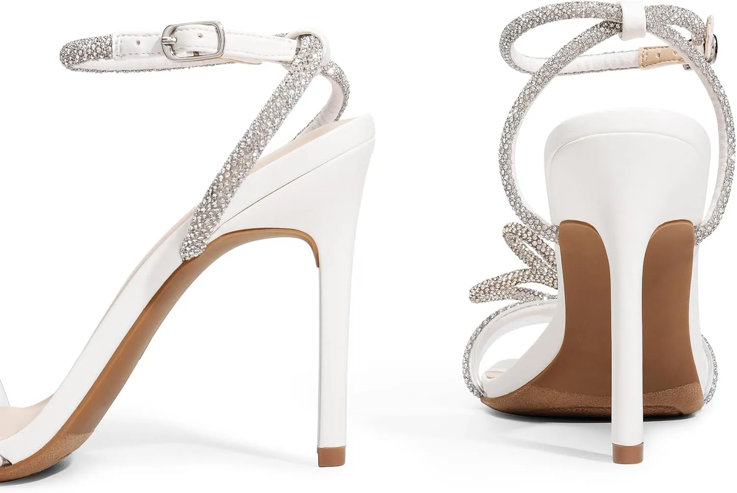 DREAM PAIRS Women's Double Bowknots Crystal Sandals Clear Slingback Heels Square Toe Shoes for Party Wedding