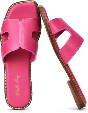 Elisabet Tang Retro Summer Trendy Flat Sandals for Women Fashion - Leather Beach Slide Slipper Comfort Daily Outdoor