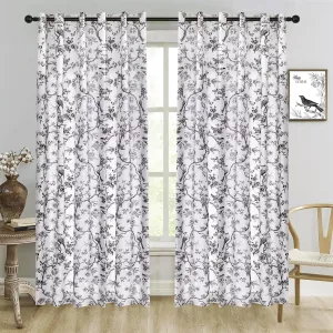EVENHUG Black Bird Curtains Floral Window Curtain Panels Drapes for Bedroom and Living Room (Pack of 2, 55" W x 84" L)