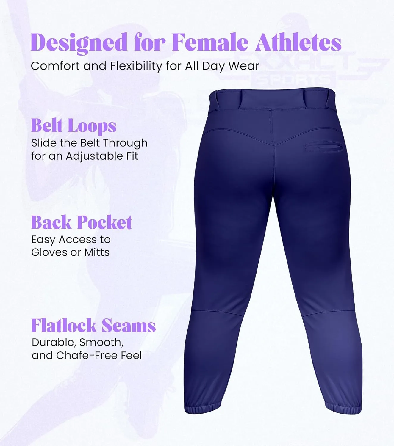 Exxact Sports Womens Softball Pants Knicker/Yoga Style Knee Length, 4-Way Stretch Low Rise Softball Pants for Women
