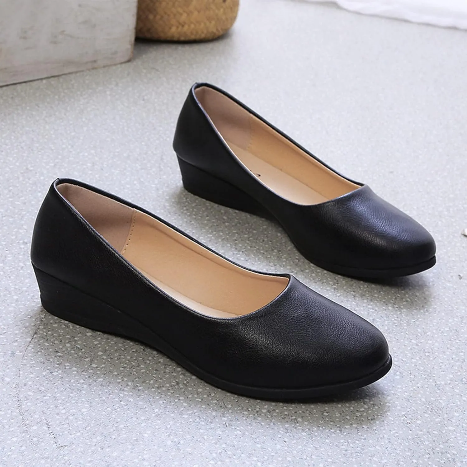 Fleece Lined Plaid Jacket Women Women Wedge Heel Mouth And Medium Single Shoes Fashion Round Dressy Low Heel Sandals