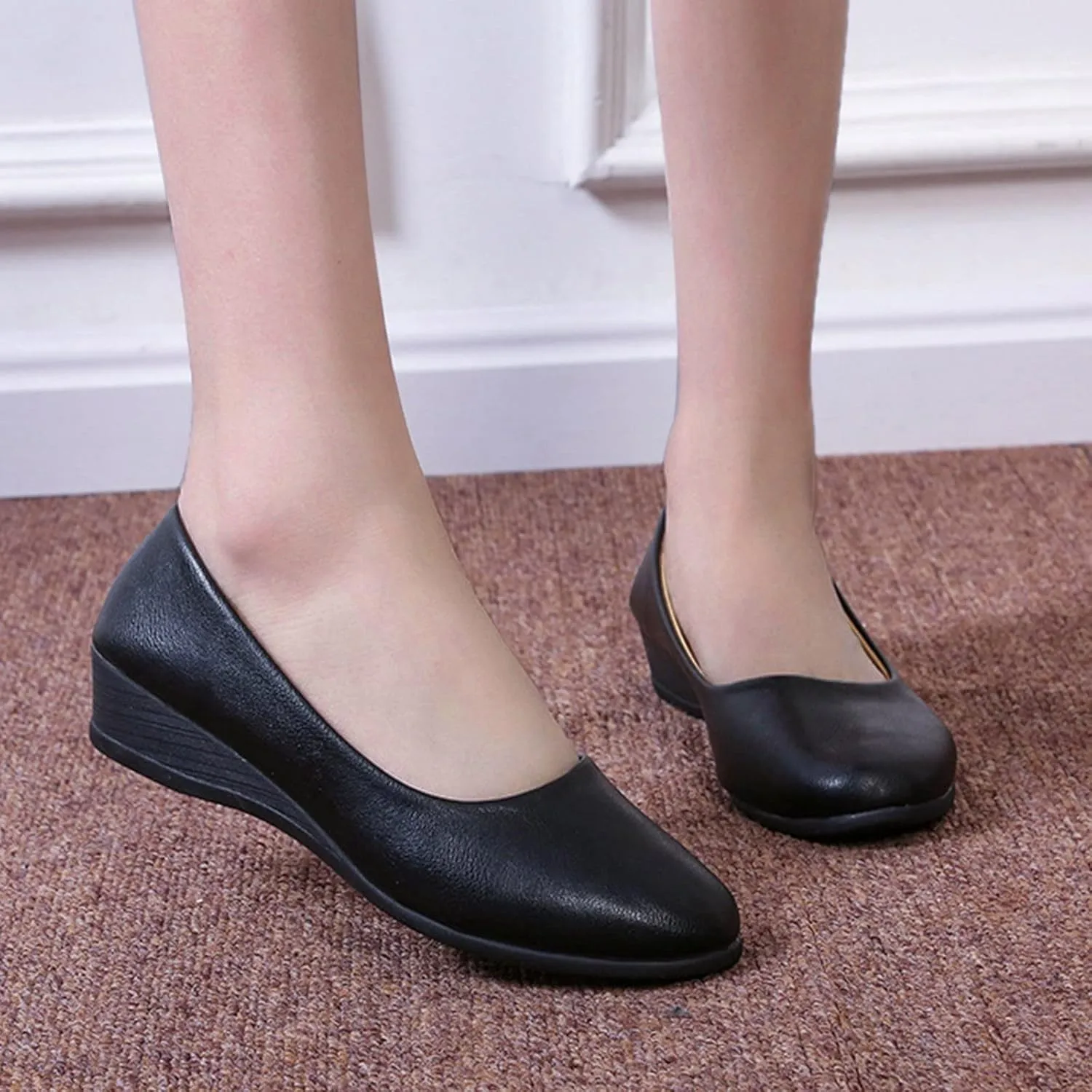 Fleece Lined Plaid Jacket Women Women Wedge Heel Mouth And Medium Single Shoes Fashion Round Dressy Low Heel Sandals