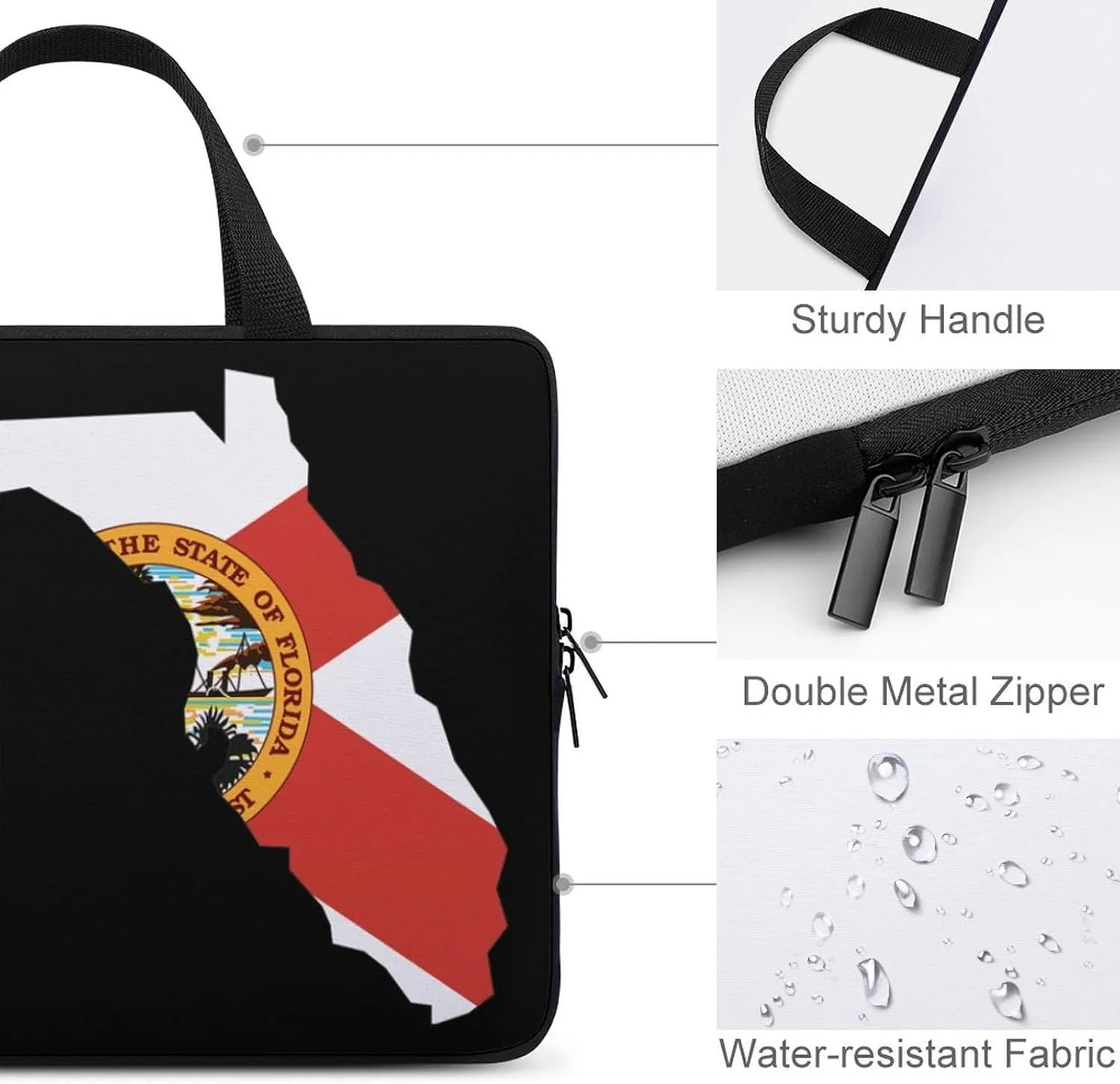 Florida State Flag Map Laptop Sleeve Bag Computer Protective Carrying Case Cover with Handle for Travel Work 10inch
