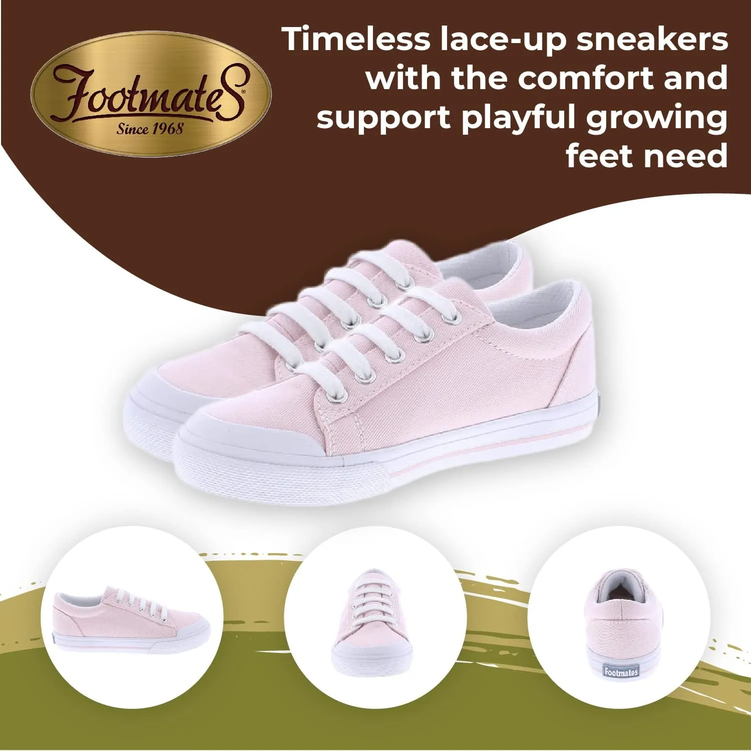 FOOTMATES Taylor Lace-Up Canvas Flats Boys and Girls Shoes - Tennis Sneakers with Wide Toe Box, Custom-Fit Insoles, Vulcanized Outsoles - for Toddlers and Little Kids, Ages 1-8