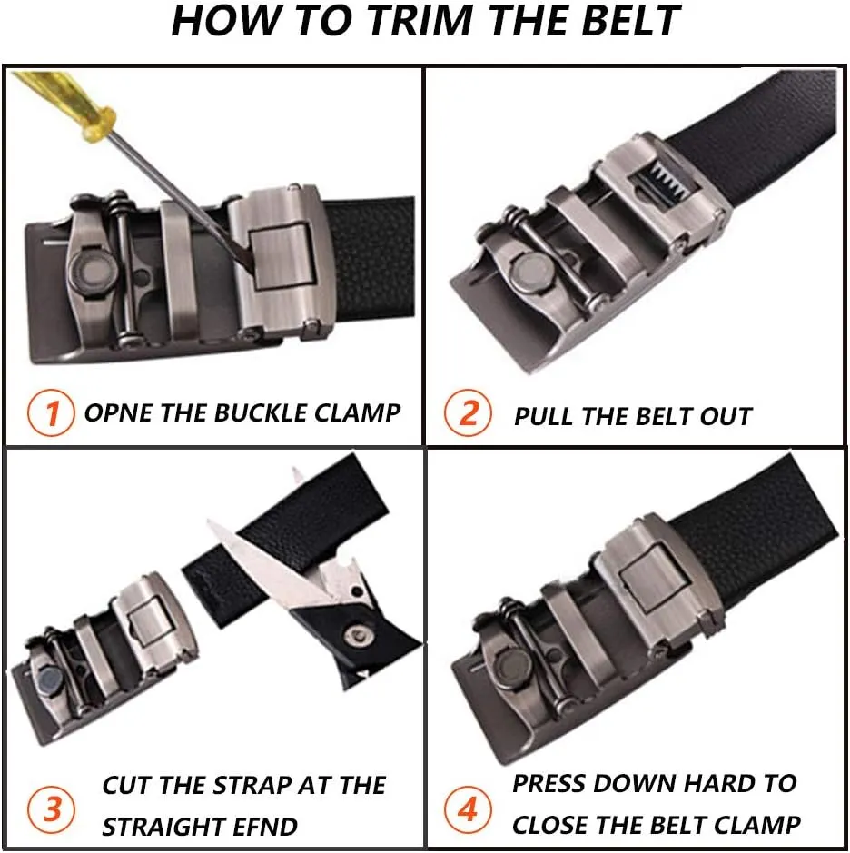 Founders & C Men's Leather Ratchet Comfort Click Belt Dress with Slide Buckle -Adjustable Trim to Fit