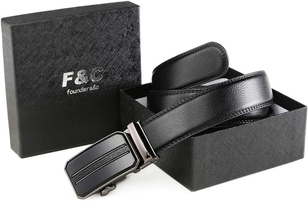 Founders & C Men's Leather Ratchet Comfort Click Belt Dress with Slide Buckle -Adjustable Trim to Fit