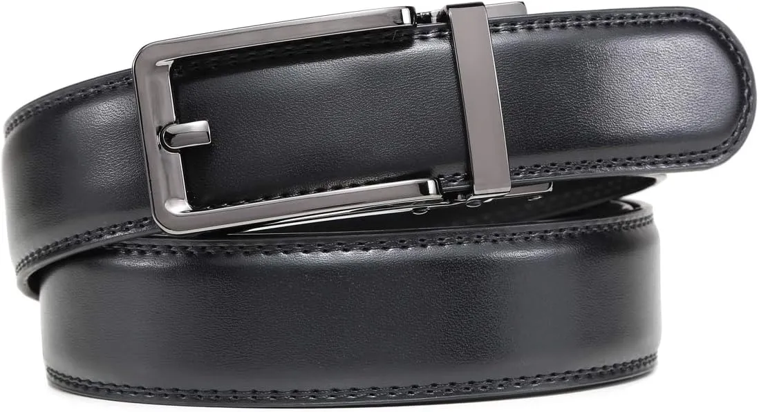 Founders & C Men's Leather Ratchet Comfort Click Belt Dress with Slide Buckle -Adjustable Trim to Fit