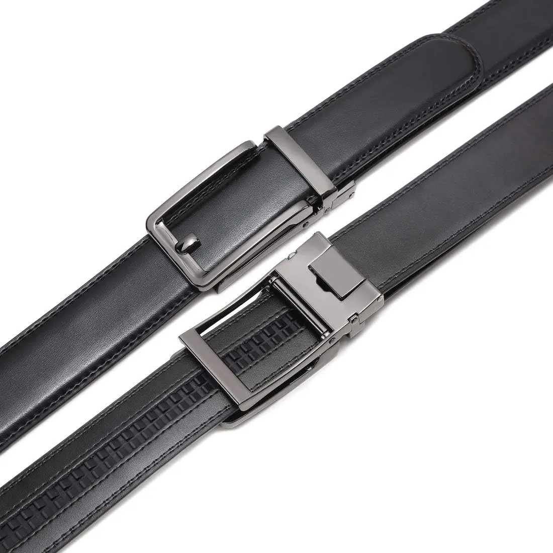 Founders & C Men's Leather Ratchet Comfort Click Belt Dress with Slide Buckle -Adjustable Trim to Fit