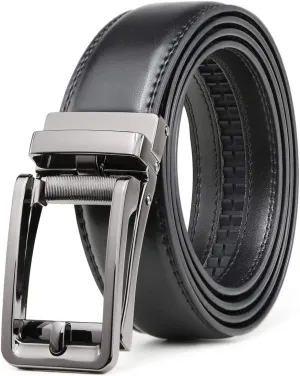 Founders & C Men's Leather Ratchet Comfort Click Belt Dress with Slide Buckle -Adjustable Trim to Fit