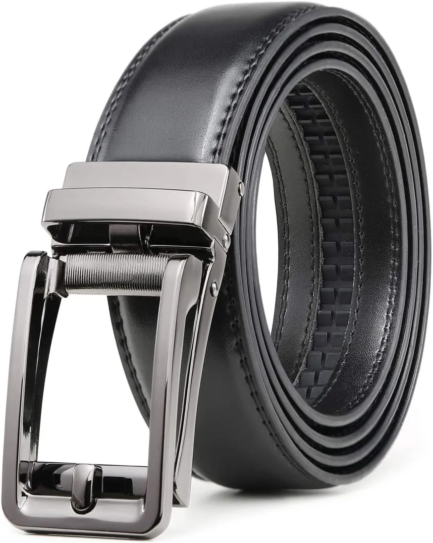 Founders & C Men's Leather Ratchet Comfort Click Belt Dress with Slide Buckle -Adjustable Trim to Fit