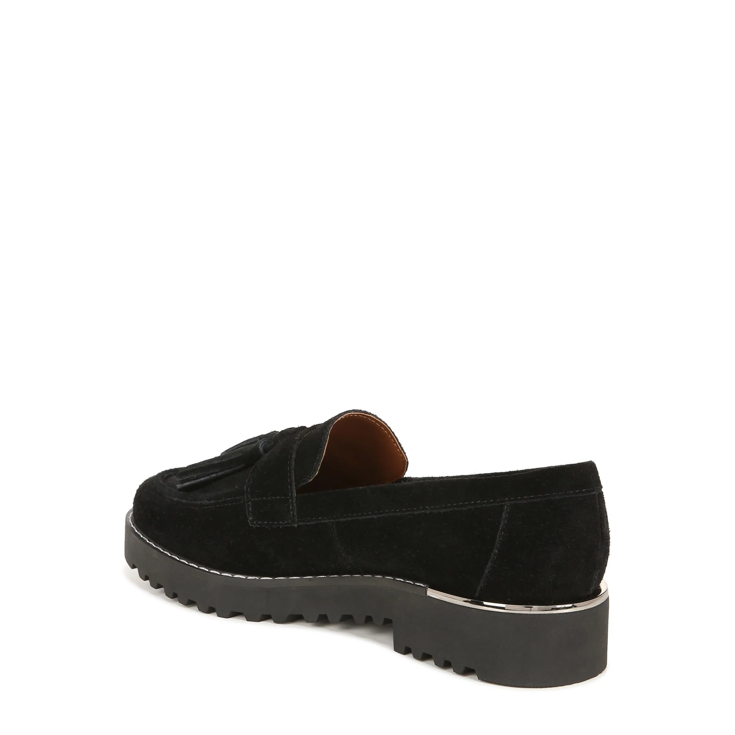 Franco Sarto Womens Carolynn Lug Sole Loafer with Tassel Detail , Black Suede, 8 M