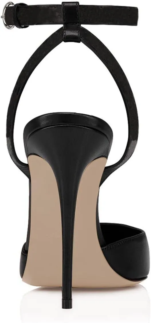FSJ Women Pencil High Heel Spikes Studded Sandal Slip On D'Orsay Evening Pump Ankle Strap Clear Ballroom Dance Shoe Size 4-15 US